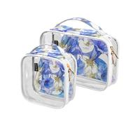 Confezione da 2 sacchetti da toilette decorativi trasparenti da appendere, approvati TSA, lettera B, campanula blu, stile acquerello, riutilizzabili, da viaggio, per donne e uomini, kit da barba Bolsa