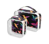 Confezione da 2 sacchetti da toilette decorativi trasparenti per viaggi approvati TSA arte colorata colibrì Boho borsa da viaggio cosmetica portatile aeroporto compagnia aerea maquillaje