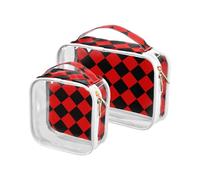 Confezione da 2 sacchetti da toilette trasparenti a quadri rossi neri piccoli approvati TSA borsa per il trucco riutilizzabile piccola Airport Airline Compliant, Buffalo plaid rosso nero, Buffalo