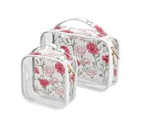 Confezione da 2 sacchetti da toilette trasparenti appesi TSA approvato riutilizzabile piccola borsa cosmetica Kit da barba da uomo Chic Garofano Bianco Rosso, chic Garofano bianco rosso