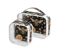 Confezione da 2 sacchetti da toilette trasparenti con fiore di ape, piccole borse portatili approvate TSA per le donne Airport Airline Compliant, fiore di ape floreale, fiore ape floreale