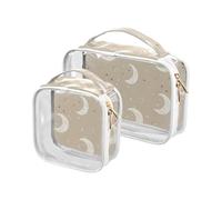 Confezione da 2 sacchetti da toilette trasparenti con lune, stelle, stelle, retrò, approvati TSA, piccola borsa cosmetica per la rasatura, elementi essenziali per la rasatura, lune, stelle stellate