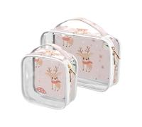 Confezione da 2 sacchetti da toilette trasparenti con motivo di cervi e funghi di Natale, grandi dimensioni, approvati TSA, multifunzionali, piccole borse cosmetiche, essenziali da viaggio, Fungo di
