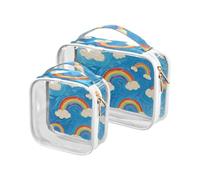 Confezione da 2 sacchetti da toilette trasparenti con pittura a olio blu arcobaleno per le donne borsa portatile approvata TSA piccola compagnia aerea conforme alle compagnie aeroportuali, pittura ad