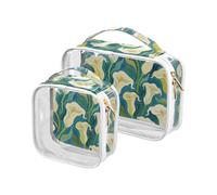 Confezione da 2 sacchetti da toilette trasparenti con pittura a olio blu calla giglio grande TSA approvato trasparente borsa per il trucco da viaggio essenziale per la rasatura, Pittura a olio arte
