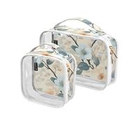 Confezione da 2 sacchetti da toilette trasparenti decorativi grandi da donna, approvati TSA, stile fresco con fiori di ciliegio chiaro albicocca blu pallido, grandi borse per cosmetici per donne