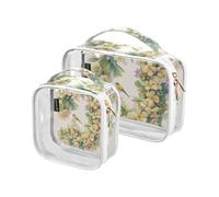 Confezione da 2 sacchetti da toilette trasparenti decorativi grandi per le donne approvati TSA Floralmorphic lettera J bianco Jasmineflowers acquerello portatile trucco pennello borsa da barba kit da