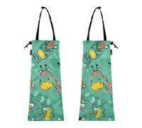 Confezione da 2 sacchetti della spazzatura da appendere per auto, riutilizzabili, per bidoni della spazzatura dell'auto, con animali divertenti in verde giungla, Animali divertenti nel verde della