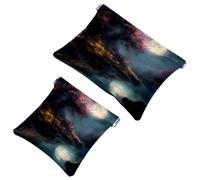 Confezione da 2 sacchetti per cosmetici Bright Moonlight-57: elegante trousse per l'eleganza di tutti i giorni, Multicolore, A：7.1x5.8in/18x14.8cm，B:4.7x4.5in/12x11.5cm