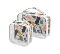 Confezione da 2 sacchetti trasparenti a olio graffiti moda beige piccola borsa da toilette approvata TSA borse trasparenti per le donne Kit da barba da uomo, olio graffiti moda beige, Graffiti olio