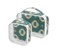 Confezione da 2 sacchetti trasparenti con motivo tradizionale cinese Lady Bug Teal borsa da toilette piccola TSA approvata borsa trasparente per il trucco da viaggio Aeroporto Compagnia aerea, modello