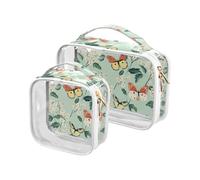 Confezione da 2 sacchetti trasparenti da appendere per articoli da toeletta TSA approvati grandi borse cosmetiche impermeabili Kit da barba da uomo Spring Green FLOWER e white Butterfly, fiore verde