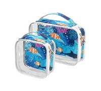 Confezione da 2 sacchetti trasparenti da viaggio con animali marini delfini blu piccola borsa cosmetica da viaggio trasparente approvata TSA essenziale da viaggio, Alcuni animali marini delfini blu