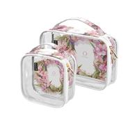 Confezione da 2 sacchetti trasparenti decorativi per trucco e articoli da toeletta approvati TSA Floralmorphic lettera O rosa oleandri fiore acquerello cosmetici borse da viaggio per donne aeroporto