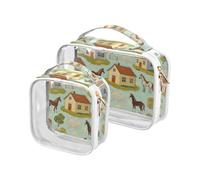 Confezione da 2 sacchetti trasparenti per articoli da toeletta con cavallo verde villaggio verde piccolo TSA approvato borsa impermeabile da viaggio cosmetico aeroporto conforme alle compagnie aeree