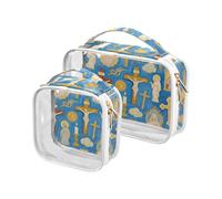 Confezione da 2 sacchetti trasparenti per articoli da toeletta con pittura a olio blu Chiesa da appendere TSA approvato borsa trasparente per il trucco piccolo aeroporto conforme alle compagnie aeree