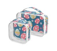 Confezione da 2 sacchetti trasparenti per cosmetici da viaggio con motivo floreale a forma di uovo di Pasqua piccolo approvato TSA impermeabile da viaggio conforme alle compagnie aeree aeroportuali