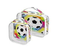 Confezione da 2 sacchetti trasparenti per trucco da viaggio, cosmetici da toeletta, pallone da calcio per donne, uomini e ragazze, borsa organizer per cosmetici con vernice arcobaleno, multicolore,