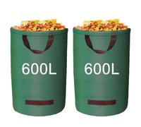 Confezione da 2 sacchi per rifiuti da giardino da 600 l, con manici, resistenti, riutilizzabili, con manici, capacità extra large per raccogliere foglie, erba tagliata e detriti da giardino