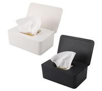 Confezione da 2 salviette umidificate, dispenser per salviettine igieniche, dispenser con coperchio e guarnizione antipolvere, riutilizzabile, ufficio, casa (nero+bianco)