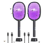 Confezione da 2 scacciamosche elettrico 2 in 1 Zapper Zapper e Zapper Zanzariere, 4000 V con base di ricarica USB, potente scacciamosche con 3 strati di rete di sicurezza adatta per interni ed esterni