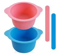 Confezione da 2 scalda cera in silicone con bastoncini a spatola, riutilizzabili, antiaderenti, di ricambio, per cera per depilazione (rosa/blu)