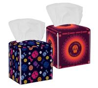 Confezione da 2 scatole colorate per fazzoletti, motivo giorno dei morti, in pelle PU, quadrate, organizer per fazzoletti, dispenser per tovaglioli, per casa, ufficio, cucina, comò, auto, decorazione