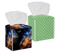 Confezione da 2 scatole di fazzoletti, colore verde bianco a pois, in pelle PU, quadrate, per bagno, comò, tavolo, piano di lavoro, comodino, ufficio, auto