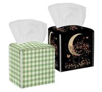 Confezione da 2 scatole di fazzoletti con albero retrò sotto una luna crescente con fiori e farfalle, porta fazzoletti per il viso, organizer decorativo per piano di lavoro, bagno, cucina