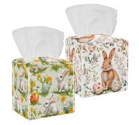 Confezione da 2 scatole di fazzoletti con coniglietto pasquale, uova di Pasqua e fiori, porta fazzoletti per il viso, organizer decorativo per piano di lavoro, bagno, cucina
