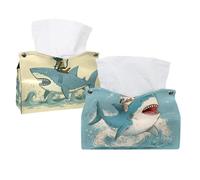 Confezione da 2 scatole di fazzoletti con divertente gatto che cavalca uno squalo oceano (5), dispenser decorativo per bagno, salotti, ufficio, comò della camera da letto, piano di lavoro, comodino