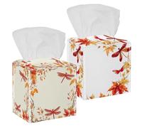 Confezione da 2 scatole di fazzoletti con libellula rossa volante autunnale con foglie d'acero, porta fazzoletti quadrati per il viso, dispenser decorativo per piano di lavoro, bagno, cucina