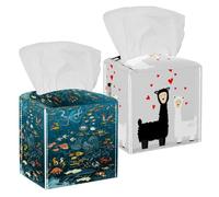 Confezione da 2 scatole di fazzoletti, due lamas Love Black White Llamas in pelle PU quadrata porta fazzoletti per bagno, comò, tavolo, piano di lavoro, comodino, ufficio, auto