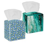 Confezione da 2 scatole di fazzoletti, in pelle sintetica di poliuretano con effetto marmo bianco e verde, per bagno, comò, tavolo, piano di lavoro, comodino, ufficio, auto