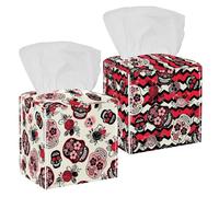 Confezione da 2 scatole di fazzoletti, motivo carino giorno dei morti con teschi di zucchero, in pelle PU, supporto quadrato per bagno, comò, tavolo, piano di lavoro, comodino, ufficio, auto