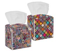 Confezione da 2 scatole di fazzoletti, motivo mandala colorato su rombo geometrico segno della pace, in pelle PU, supporto quadrato per bagno, comò, tavolo, piano di lavoro, comodino, ufficio, auto
