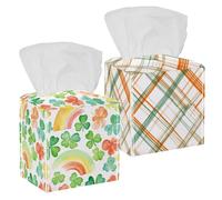 Confezione da 2 scatole di fazzoletti per il giorno di San Patrizio, colore arancione, bianco e verde, quadrati, organizer decorativo per piano di lavoro, bagno, cucina