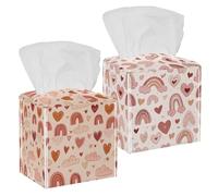 Confezione da 2 scatole di fazzoletti, porta fazzoletti quadrati per bagno, piano di lavoro, casa, ufficio, auto, cuori e arcobaleni nei toni pastello rosa e beige