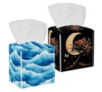 Confezione da 2 scatole di fazzoletti, porta fazzoletti quadrati per bagno, piano di lavoro, casa, ufficio, auto, albero vintage sotto una luna crescente con fiori e farfalle