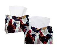 Confezione da 2 scatole di fazzoletti, senza cuciture, a forma di galline e galli, rettangolari, per bagno, cucina, camera da letto, piano di lavoro, casa, ufficio, auto