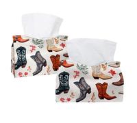 Confezione da 2 scatole di fazzoletti, Wild West, vari stivali da cowboy, rettangolari, per bagno, cucina, camera da letto, piano di lavoro, casa, ufficio, auto