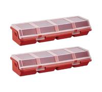 Confezione da 2 scatole organizer per parti, rosso | Valigetta portaoggetti a 4 scomparti con coperchio smerigliato e frontale per officina