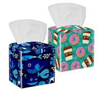 Confezione da 2 scatole per fazzoletti a forma di ciambella, per bevande e caffè, in pelle ecologica in poliuretano, quadrate, per casa, ufficio, cucina, comò, auto, decorazione per il bagno