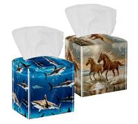 Confezione da 2 scatole per fazzoletti con due cavalli che corrono in pelle PU, organizer quadrato per fazzoletti, dispenser per tovaglioli, per casa, ufficio, cucina, comò, auto, decorazione del