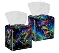 Confezione da 2 scatole per fazzoletti con galassia rana, in pelle PU, organizer per fazzoletti, dispenser per tovaglioli, per casa, ufficio, cucina, comò, auto, decorazione per il bagno