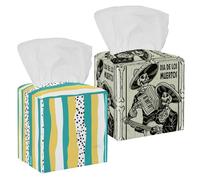 Confezione da 2 scatole per fazzoletti con illustrazione del teschio del giorno dei morti, in pelle PU, quadrate, organizer per fazzoletti, dispenser per tovaglioli, per casa, ufficio, cucina, comò