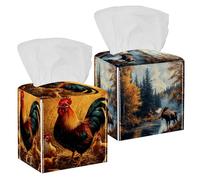 Confezione da 2 scatole per fazzoletti con motivo alce e fiume, in pelle PU, quadrate, organizer per fazzoletti, dispenser per tovaglioli, per casa, ufficio, cucina, comò, auto, decorazione per il