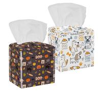 Confezione da 2 scatole per fazzoletti, motivo con cani colorati con disegni di parole, in pelle PU, quadrati, per bagno, comò, tavolo, bancone, comodino, ufficio, auto