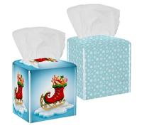 Confezione da 2 scatole per fazzoletti, piccoli fiocchi di neve che cadono dal cielo, in pelle PU, quadrati, per bagno, comò, tavolo, bancone, comodino, ufficio, auto