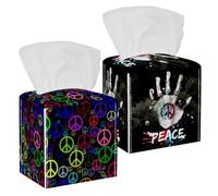 Confezione da 2 scatole per fazzoletti, segno della pace, in pelle PU, quadrate, per bagno, comò, tavolo, piano di lavoro, comodino, ufficio, auto